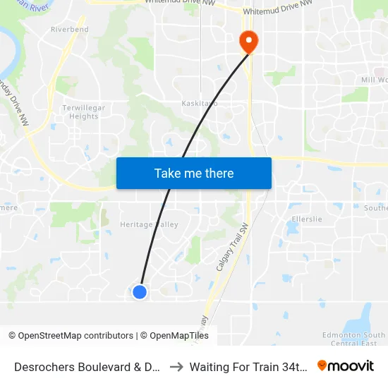 Desrochers Boulevard & Desrochers Gate SW to Waiting For Train 34th Gateway Blvd. map