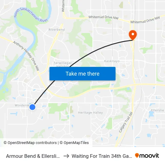 Armour Bend & Ellerslie Road SW to Waiting For Train 34th Gateway Blvd. map
