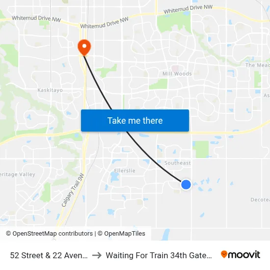 52 Street & 22 Avenue SW to Waiting For Train 34th Gateway Blvd. map