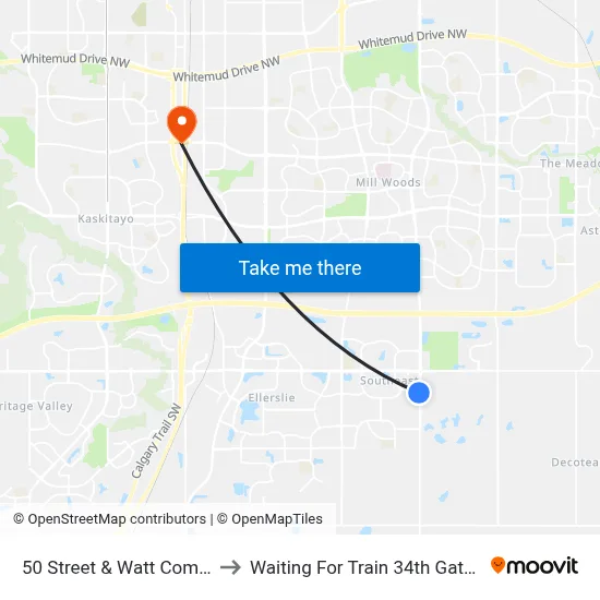 50 Street & Watt Common SW to Waiting For Train 34th Gateway Blvd. map