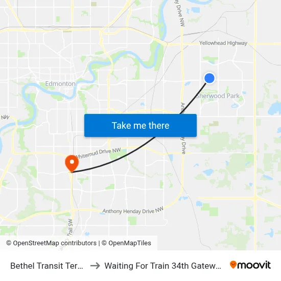 Bethel Transit Terminal to Waiting For Train 34th Gateway Blvd. map