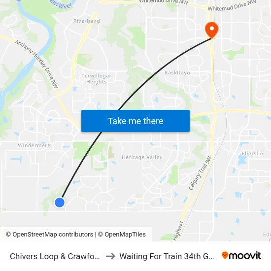 Chivers Loop & Crawford Drive SW to Waiting For Train 34th Gateway Blvd. map