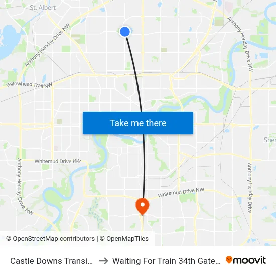 Castle Downs Transit Centre to Waiting For Train 34th Gateway Blvd. map