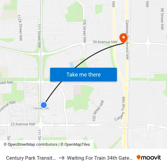 Century Park Transit Centre to Waiting For Train 34th Gateway Blvd. map