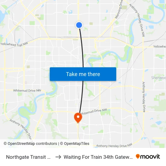 Northgate Transit Centre to Waiting For Train 34th Gateway Blvd. map