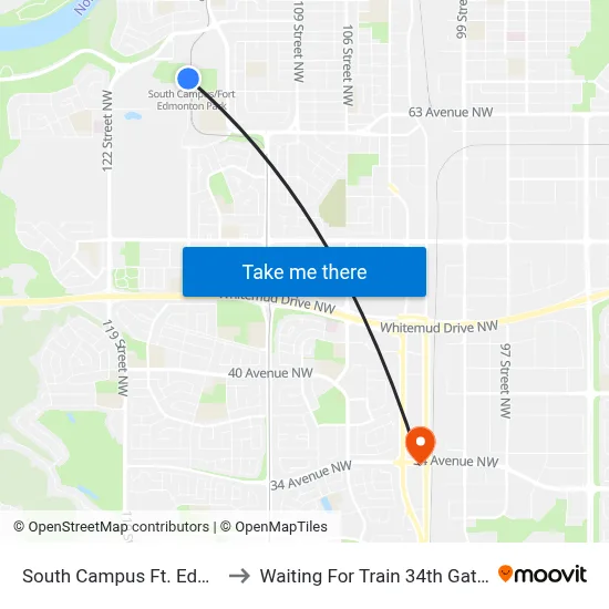 South Campus Ft. Edmonton Tc to Waiting For Train 34th Gateway Blvd. map