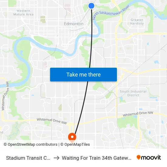 Stadium Transit Centre to Waiting For Train 34th Gateway Blvd. map