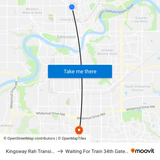 Kingsway Rah Transit Centre to Waiting For Train 34th Gateway Blvd. map