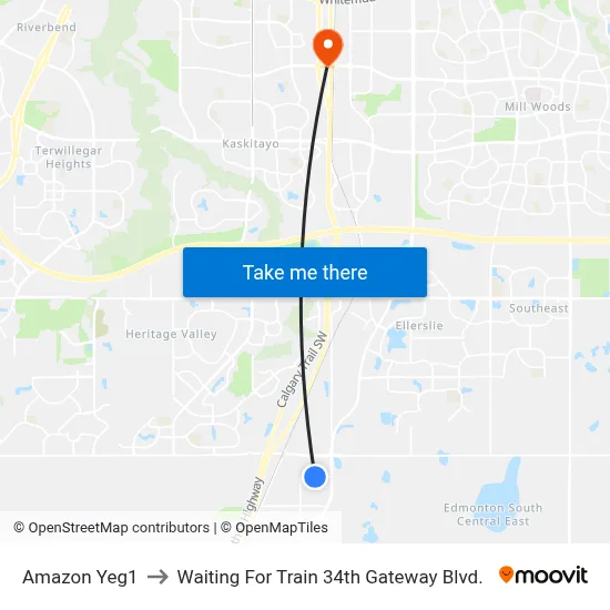 Amazon Yeg1 to Waiting For Train 34th Gateway Blvd. map