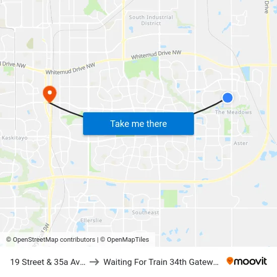 19 Street & 35a Avenue to Waiting For Train 34th Gateway Blvd. map