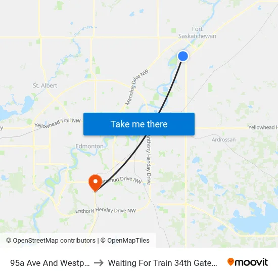 95a Ave And Westpark Dr to Waiting For Train 34th Gateway Blvd. map