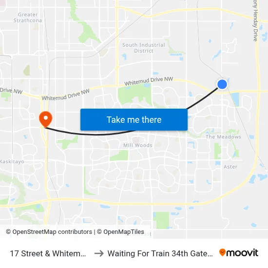 17 Street & Whitemud Drive to Waiting For Train 34th Gateway Blvd. map