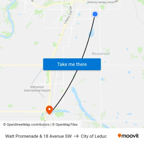 Watt Promenade & 18 Avenue SW to City of Leduc map