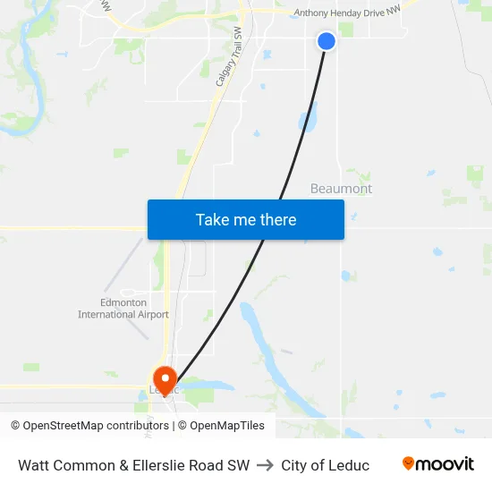 Watt Common & Ellerslie Road SW to City of Leduc map