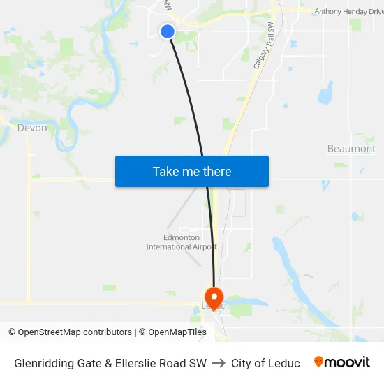 Glenridding Gate & Ellerslie Road SW to City of Leduc map