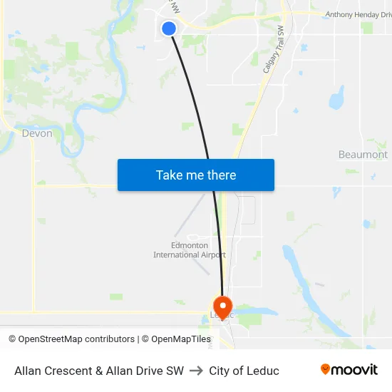 Allan Crescent & Allan Drive SW to City of Leduc map