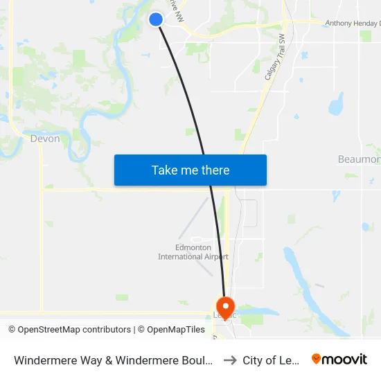 Windermere Way & Windermere Boulevard to City of Leduc map
