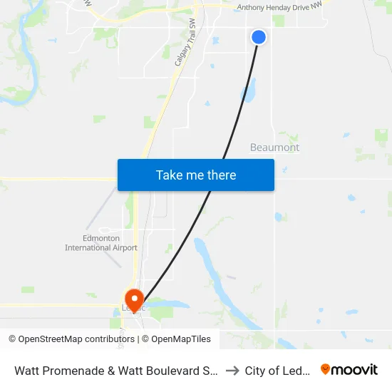 Watt Promenade & Watt Boulevard SW to City of Leduc map