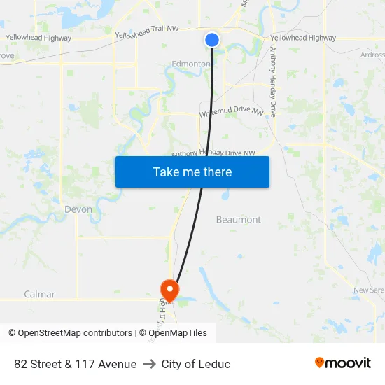82 Street & 117 Avenue to City of Leduc map