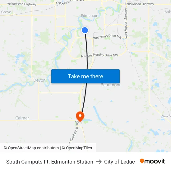 South Camputs Ft. Edmonton Station to City of Leduc map