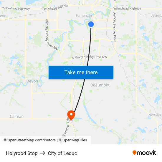 Holyrood Stop to City of Leduc map