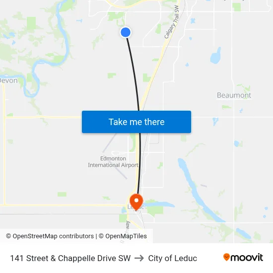 141 Street & Chappelle Drive SW to City of Leduc map