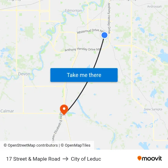 17 Street & Maple Road to City of Leduc map
