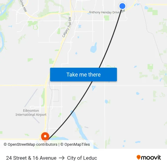24 Street & 16 Avenue to City of Leduc map