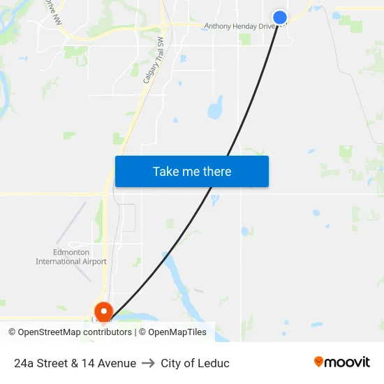 24a Street & 14 Avenue to City of Leduc map