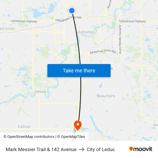 Mark Messier Trail & 142 Avenue to City of Leduc map