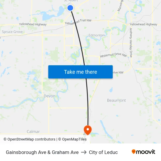Gainsborough Ave & Graham Ave to City of Leduc map