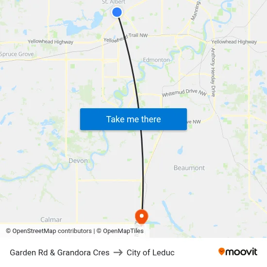 Garden Rd & Grandora Cres to City of Leduc map