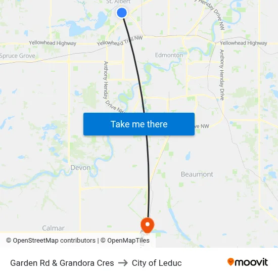 Garden Rd & Grandora Cres to City of Leduc map