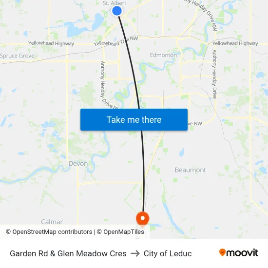 Garden Rd & Glen Meadow Cres to City of Leduc map