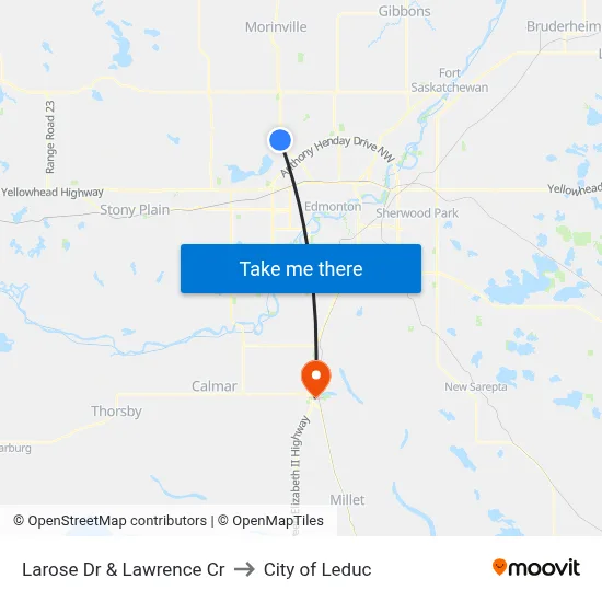 Larose Dr & Lawrence Cr to City of Leduc map