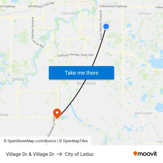 Village Dr & Village Dr to City of Leduc map