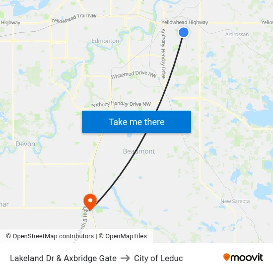 Lakeland Dr & Axbridge Gate to City of Leduc map