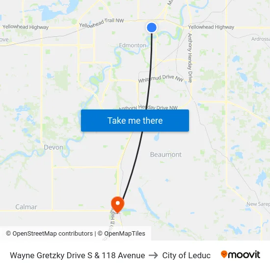 Wayne Gretzky Drive S & 118 Avenue to City of Leduc map