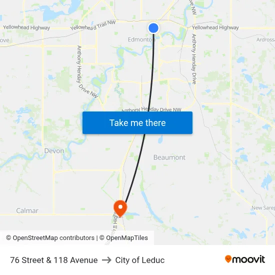 76 Street & 118 Avenue to City of Leduc map