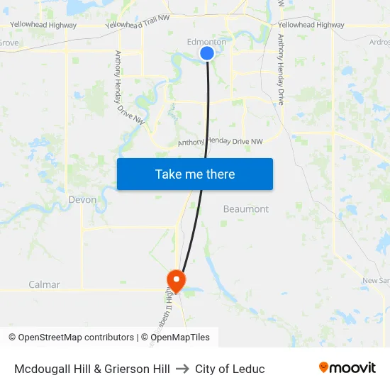 Mcdougall Hill & Grierson Hill to City of Leduc map