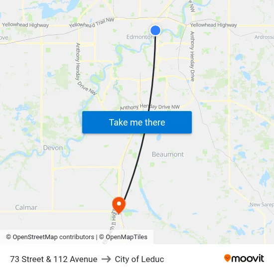 73 Street & 112 Avenue to City of Leduc map