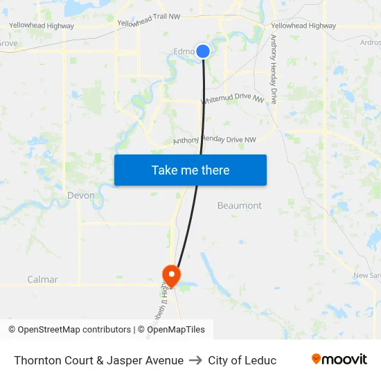 Thornton Court & Jasper Avenue to City of Leduc map