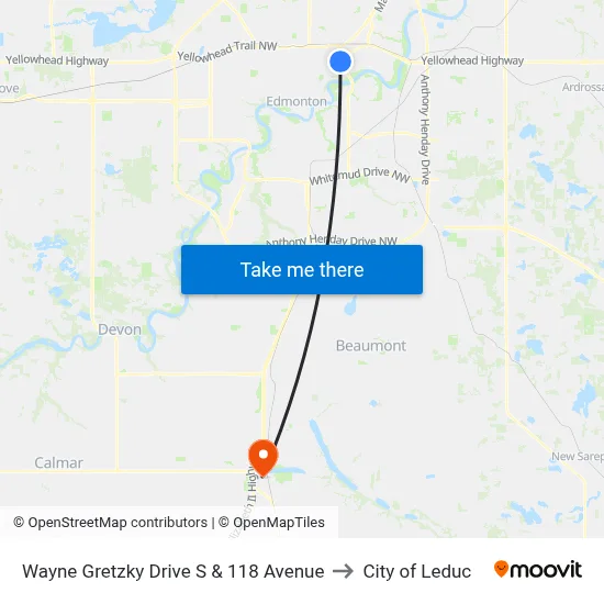 Wayne Gretzky Drive S & 118 Avenue to City of Leduc map