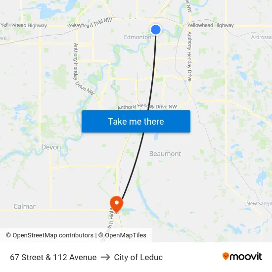 67 Street & 112 Avenue to City of Leduc map
