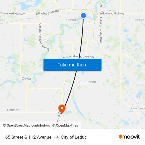 65 Street & 112 Avenue to City of Leduc map