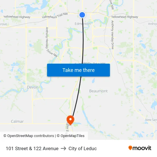 101 Street & 122 Avenue to City of Leduc map