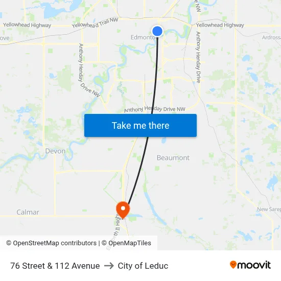 76 Street & 112 Avenue to City of Leduc map