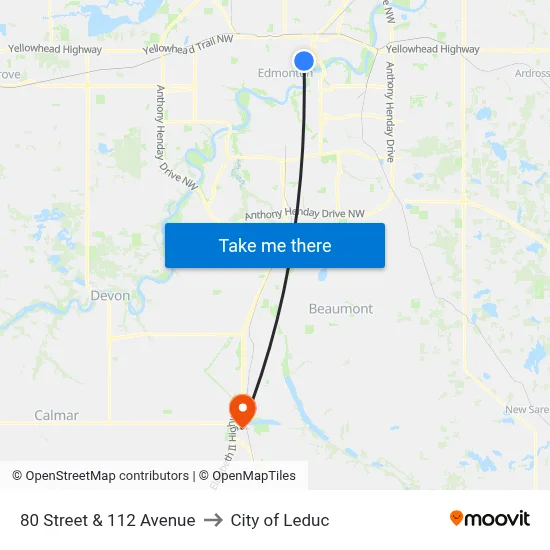 80 Street & 112 Avenue to City of Leduc map