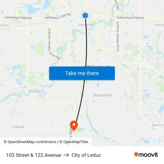 103 Street & 122 Avenue to City of Leduc map