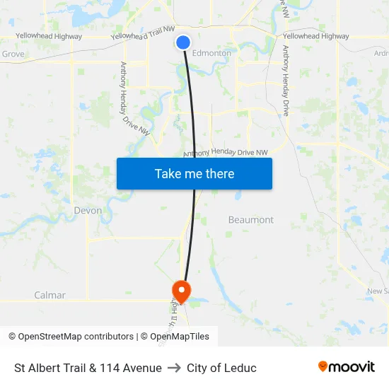 St Albert Trail & 114 Avenue to City of Leduc map